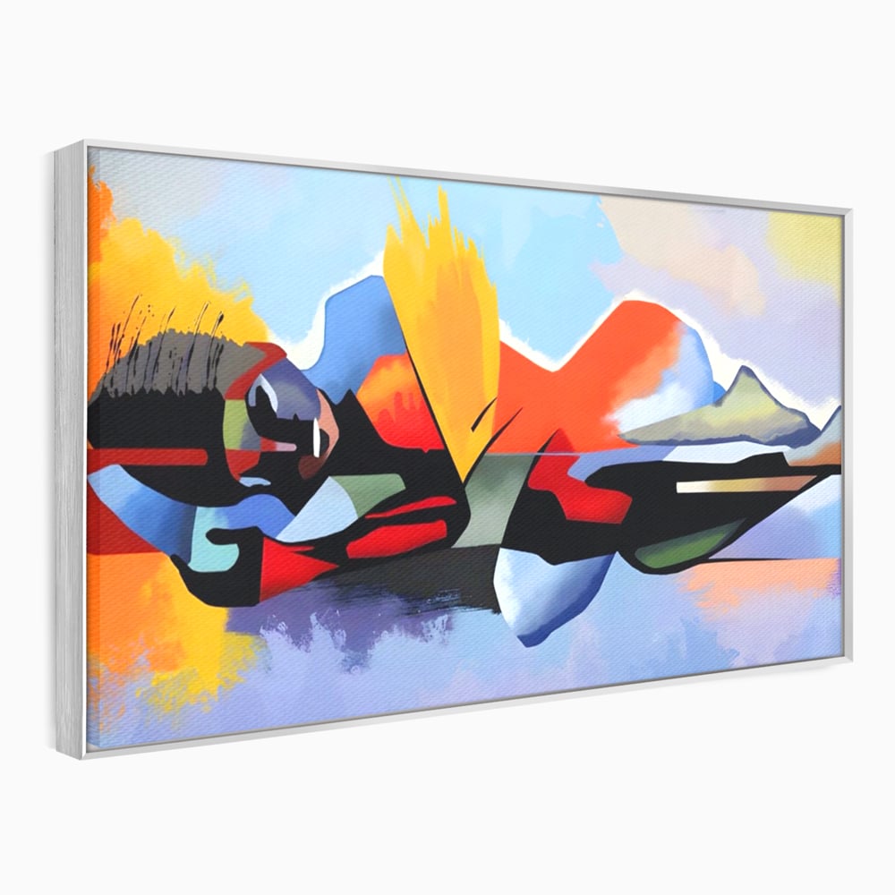 Tablou canvas cu tablou canvas cu silueta abstracta, in rama de aluminiu argintiu